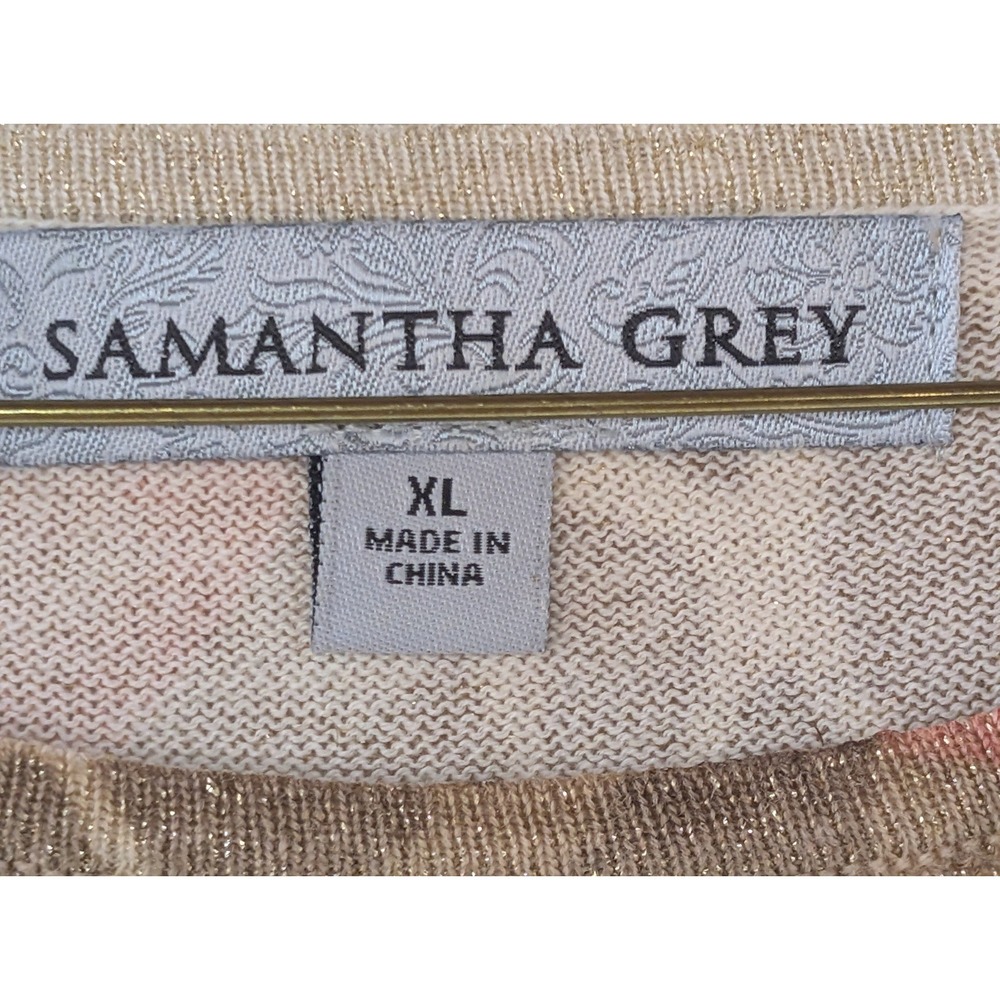 Samantha Grey XL Floral Print Embellished Long‎ Sleeve Top Blouse - Picture 2 of 3